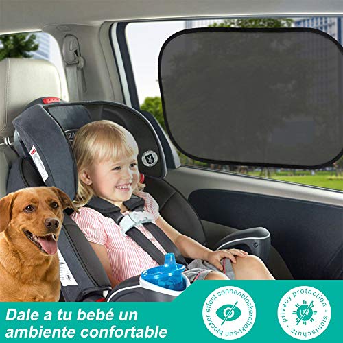 RIRGI Parasol Coche Bebe, Parasol Coche Infantil Lateral, Bloqueo de Rayos UV Nocivos, Parasoles Autoadhesivo para Proteger del Sol a Bebés y Mascotas, 2 Unidades 52x30.5CM