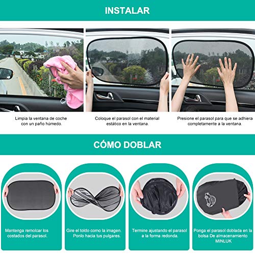 RIRGI Parasol Coche Bebe, Parasol Coche Infantil Lateral, Bloqueo de Rayos UV Nocivos, Parasoles Autoadhesivo para Proteger del Sol a Bebés y Mascotas, 2 Unidades 52x30.5CM