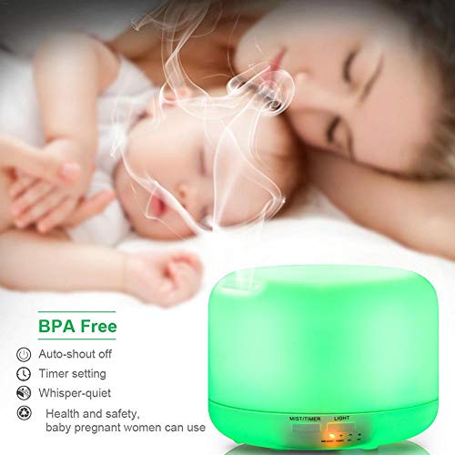 Ritapreaty Aceite Esencial difusor 300ML, Aceite del Perfume del evaporador humidificador con Temporizador y el Interruptor automático de Cierre de Seguridad y 7 Tipos de Colores de luz LED