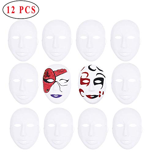 Ritte 12 Piezas Máscara Blanca, Máscara Papel Cara Completa Blanca para Fiesta Baile, Mascarada Simple, Decoración Bricolaje, Máscara Pintada a Mano (Estilo Niña)