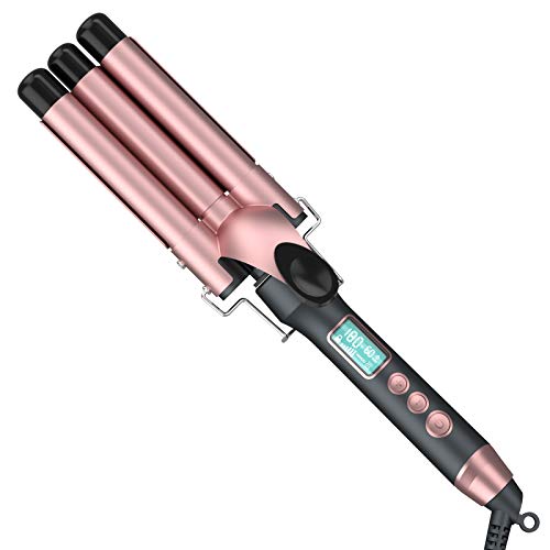 Rizador Pelo Profesional 3 Tubos, QUARED Plancha Rizadora de 25 mm con Placas de Cerámica de Turmalina, Rizador de Pelo Eléctrico con Pantalla LCD, Temperatura Ajustable 80℃-230℃/150℉-450℉