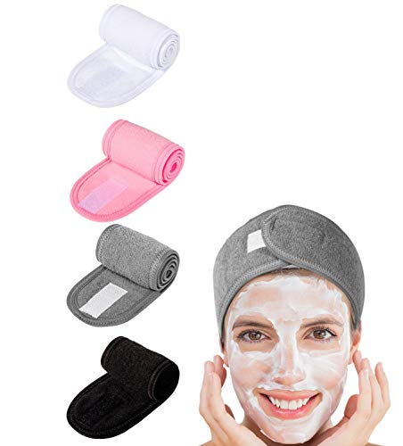 Rmeet Diadema de Maquillaje de SPA,4 Pack Mujer Diadema de Microfibra Autoadhesivas Facial Cinta para Belleza Deporte Yoga Baño de Ducha 8.5 * 62cm