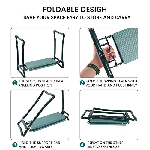 Rodillas Para Jardinería Banqueta Taburete Jardín Plegable Taburete Reclinatorio de Jardín Portátily Plegable Banco de Rodillas Asiento de Jardín Kneeler Carga 113kg Taburetes para jardinería