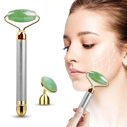Rodillo De Jade, Achort Rodillo de masaje de jade, Eléctrico Facial Masaje, Masajeador Roller Tools Anti Aging Belleza Natural Dispositivo Herramienta, Para Cuello Cara Ojos Cabeza Cuerpo 2pcs