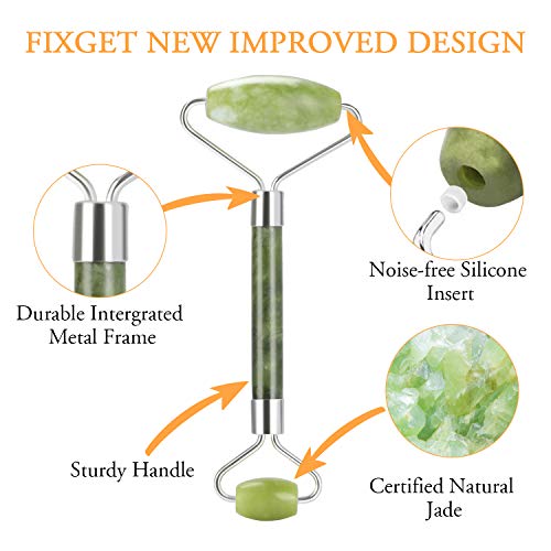 Rodillo de Jade, Nivlan Jade rodillo masajeador y Gua Sha Jade para la belleza del cuello de la cara,antienvejecedor,rejuvenece la piel de la cara y del cuello,piel que aprieta