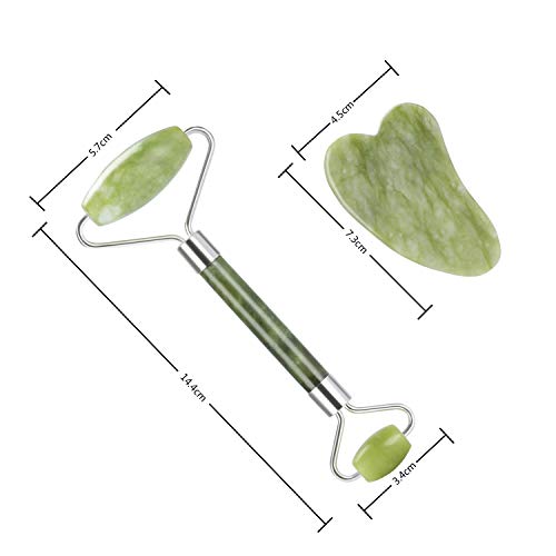 Rodillo de Jade, Nivlan Jade rodillo masajeador y Gua Sha Jade para la belleza del cuello de la cara,antienvejecedor,rejuvenece la piel de la cara y del cuello,piel que aprieta