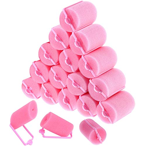 Rodillos de esponja de espuma para el cabello 18 piezas Herramientas de rulos de esponja suave para mujeres y niños Peinado de bricolaje (40 mm, rosa)