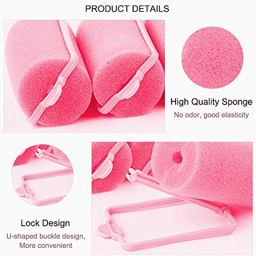 Rodillos de esponja de espuma para el cabello 18 piezas Herramientas de rulos de esponja suave para mujeres y niños Peinado de bricolaje (40 mm, rosa)