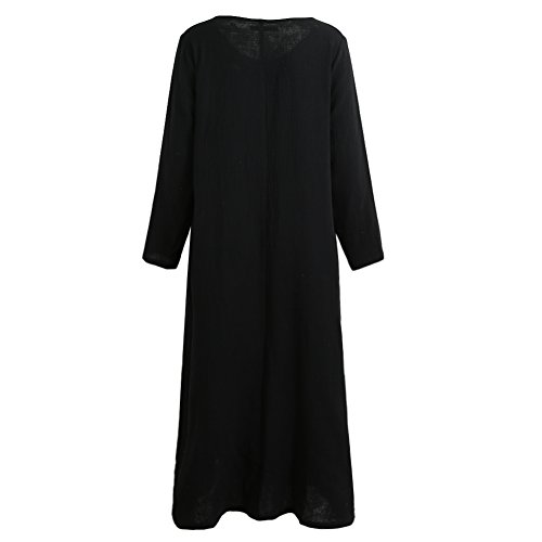 Romacci Vestido Largo Informal de Mujer Vestido Largo de algodón de Manga Larga Boho (Negro, XXL)