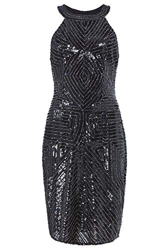 Roman Originals - Vestido para mujer con espalda desnuda con lentejuelas - Pequeños vestido negro brillante sin mangas - Estilo Art Deco, para fiestas y ocasiones especiales Negro 48