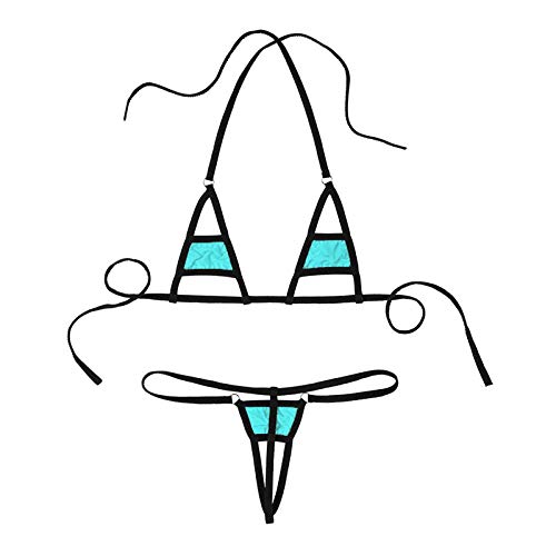 Ropa De Dormir para Mujer Traje De Baño Sexy para Mujer Color Sólido Sling Hollow Beach Sunbathing Traje De Baño para Mujer-Light_Blue_One_Size