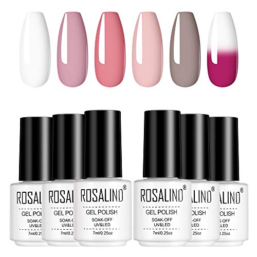 ROSALIND Esmalte Semipermanente Para Uñas Temperatura Cambio De Color Camaleón Esmaltes de Uñas UV LED Pintauñas Permanente Soak Off Manicura Colores De La Mezcla Set 6 X 7ml…