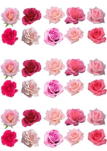 Rosas comestibles para decorar tartas, de color rosa, pack de 30