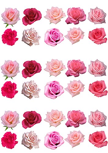 Rosas comestibles para decorar tartas, de color rosa, pack de 30
