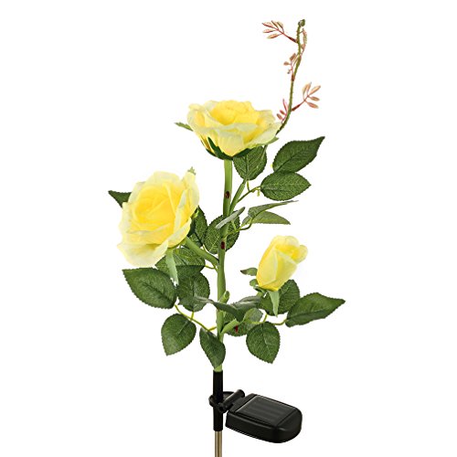 Rosas con luces solares LED para decoración de exteriores, Amarillo