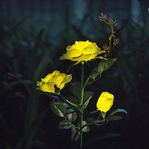 Rosas con luces solares LED para decoración de exteriores, Amarillo