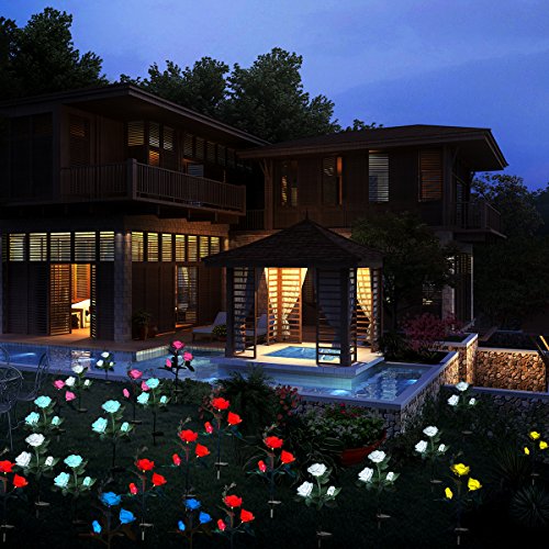Rosas con luces solares LED para decoración de exteriores, Amarillo