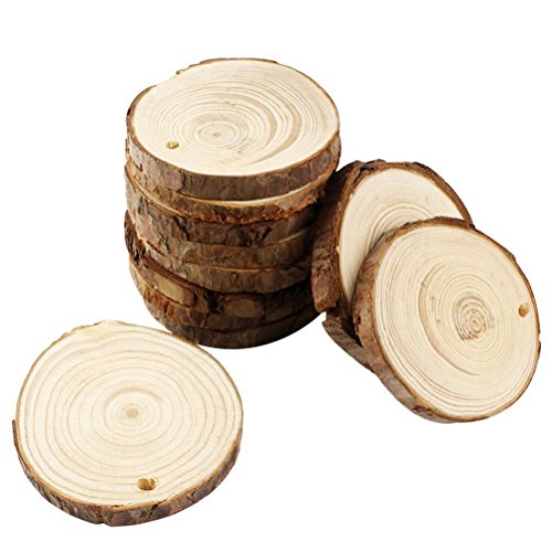 ROSENICE Madera rebanadas 4-5CM de madera troncos de troncos discos con 10 m de cuerda de yute para artesanía de bricolaje 50 piezas