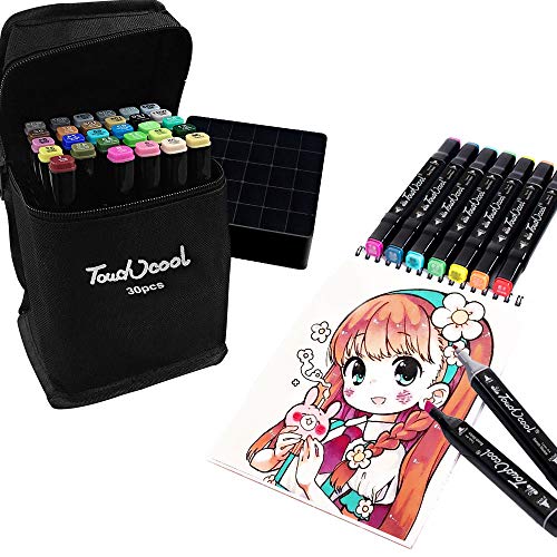 Rotulador de 30 Colores, Arte Dibujo Marcadores Arte Marker Pen Set Dibujo Rotuladores,Dibujo Rotulador Animación Boceto Marcadores Set con Estuche de Transporte para Dibujar Colorear Resaltar