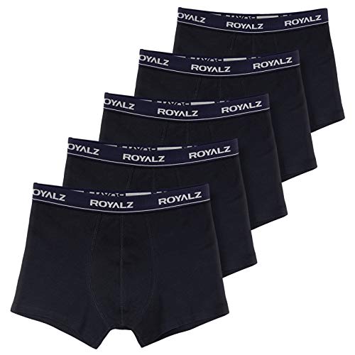 ROYALZ bóxers para Hombre Multipack (Pack de 5) Ropa Interior Calzoncillos Underwear, Color:Negro/Pretina Azul Oscuro, Tamaño:XXL