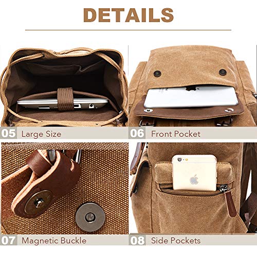 Rufun Mochila de Lona Vintage para portátiles Mochilas de Viaje Bolsa de Gran Capacidad Unisex (Negro)
