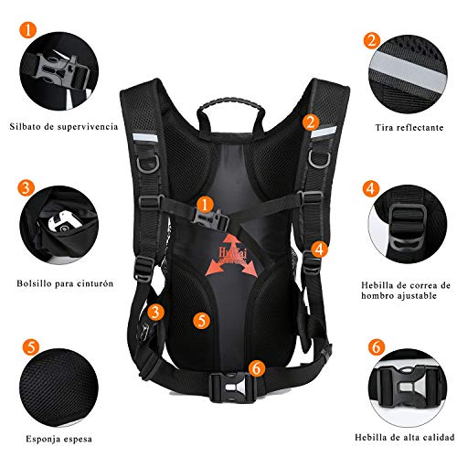 RUI NUO Mochila de Ciclismo Impermeable, Mochila de Bicicleta Plegable, Transpirable y Liviana, Paquete de hidratación con Bolsillo en la Cintura para Deportes al Aire Libre, montañismo Que viaja 15L