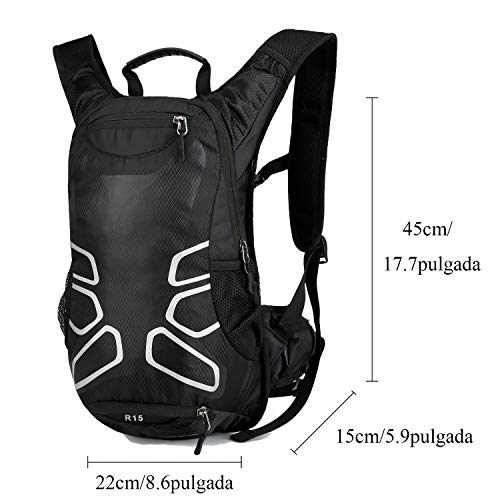 RUI NUO Mochila de Ciclismo Impermeable, Mochila de Bicicleta Plegable, Transpirable y Liviana, Paquete de hidratación con Bolsillo en la Cintura para Deportes al Aire Libre, montañismo Que viaja 15L