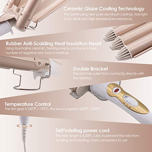 RXFSP Pinzas Rizadoras, Rizador de pelo, Tenacillas de Pelo, Cerámica de la Turmalina de 3 Barriles Rizador, Iron Wave Curler Multifunción Temperatura Ajustable para rizar y ondas un efecto ondulado