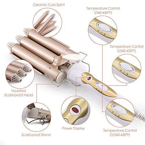 RXFSP Pinzas Rizadoras, Rizador de pelo, Tenacillas de Pelo, Cerámica de la Turmalina de 3 Barriles Rizador, Iron Wave Curler Multifunción Temperatura Ajustable para rizar y ondas un efecto ondulado