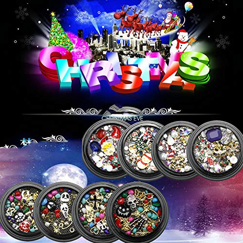 S-TROUBLE Navidad Faux Nails Lentejuelas Metal 3D Nail Art Navidad Decoración de Vacaciones de Halloween