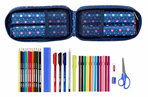 Safta -  Plumier Mochila Con 4 Estuches y útiles Dots Blue Oficial, 120x50x230mm