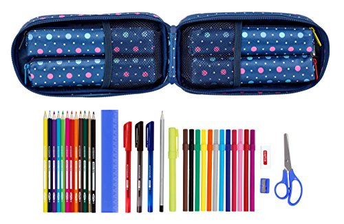 Safta -  Plumier Mochila Con 4 Estuches y útiles Dots Blue Oficial, 120x50x230mm