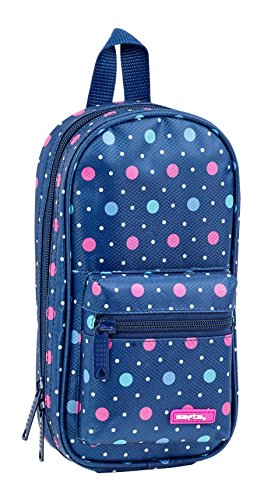 Safta -  Plumier Mochila Con 4 Estuches y útiles Dots Blue Oficial, 120x50x230mm