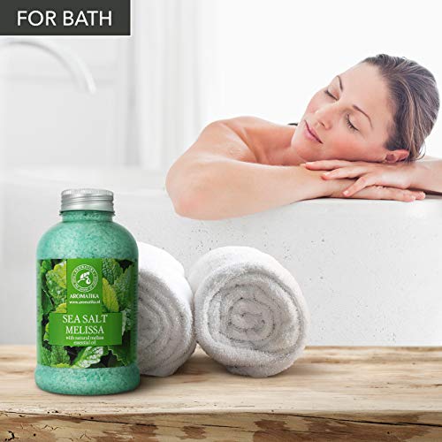 Sales de Baño Melissa 600g - con Aceite Esencial Natural Melissa - Mejor para un Buen Sueño - Alivio para el Estrés - Belleza - Relajante - Baño - Cuidado Corporal