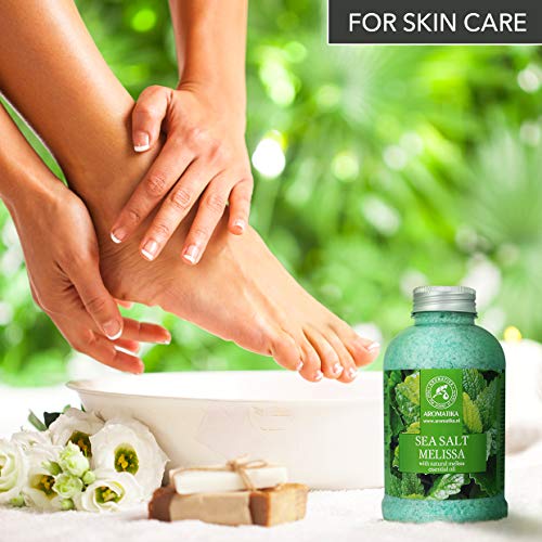 Sales de Baño Melissa 600g - con Aceite Esencial Natural Melissa - Mejor para un Buen Sueño - Alivio para el Estrés - Belleza - Relajante - Baño - Cuidado Corporal