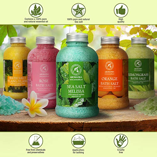 Sales de Baño Melissa 600g - con Aceite Esencial Natural Melissa - Mejor para un Buen Sueño - Alivio para el Estrés - Belleza - Relajante - Baño - Cuidado Corporal