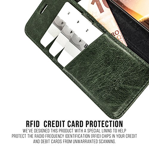 Samsung Galaxy S7 Edge Funda, QIOTTI España Cartera con [ RFID NFC Protección Block ] [ Standfunction Películas ] [ 3 Ranuras para Tarjetas ] [ Cierre Magnético ] [ Eco-Faux Cuero ] (Verde)
