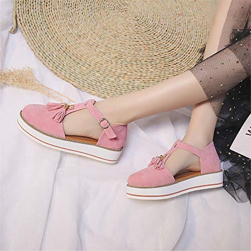 Sandalias Antideslizantes Transpirables Más El Tamaño De Zapatos Casuales De Mujer De Estilo Europeo Borlas Con Hebillas Zapatos De Mujer Romanos De Fondo Grueso De Verano Moda Baotou