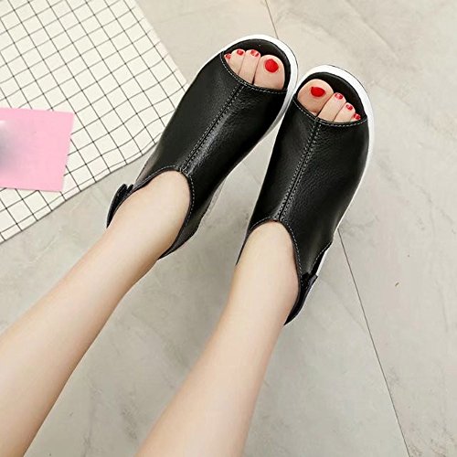 Sandalias Mujer Wedge Tacon Alto 2019 Verano Romana Playa Fiesta Cómodos Zapato Bohemia Calzado Elegantes Gladiador Sandal ZOELOVE Velcro Pescado Boca Plataforma Espeso Fondo Esponja/Black,43