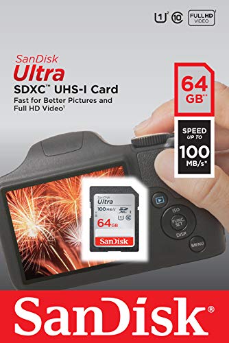 SanDisk Ultra SDHC Tarjeta de Memoria de hasta 100 MB/s, Clase 10 UHS-I,64 GB