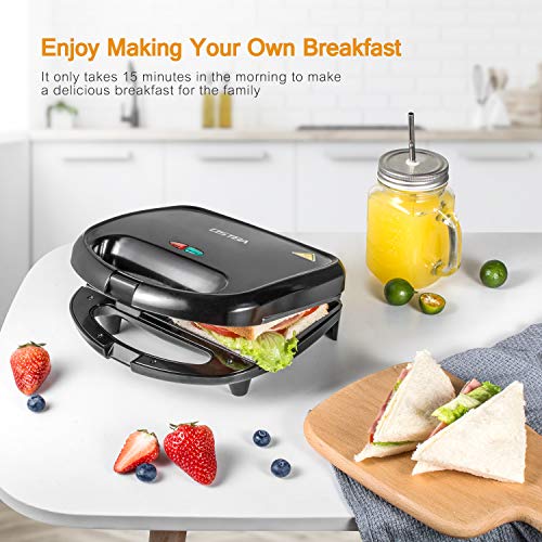 Sandwichera Electrica con Capacidad para 2 Sándwiches Tostados de 750W, Toast Acero Inoxidable Antiadherente 2 Sandwiches y 2 Indicadores Luminosos, Libre BPA, Negro con Asas de Cool Touch