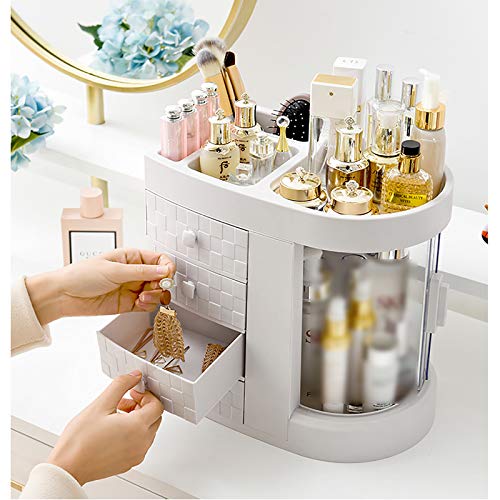 Sanjin Organizador De Maquillaje, Grados De Rotación Claro Cosméticos Joyería Perfume Capa De Almacenamiento Aderezo De Gran Capacidad,Blanco