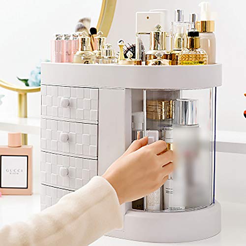 Sanjin Organizador De Maquillaje, Grados De Rotación Claro Cosméticos Joyería Perfume Capa De Almacenamiento Aderezo De Gran Capacidad,Blanco
