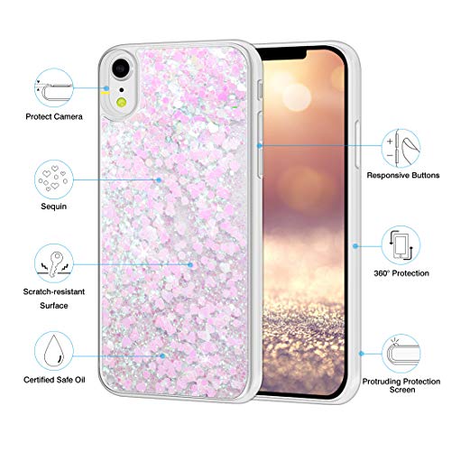SanLead Funda para iPhone XR, Caja de Teléfono Protectora de Arte Líquido con Amor Rebanadas Brillantes Protección Engrosada a Prueba de Golpes y Arañazos Soporte de Carga Inalámbrica