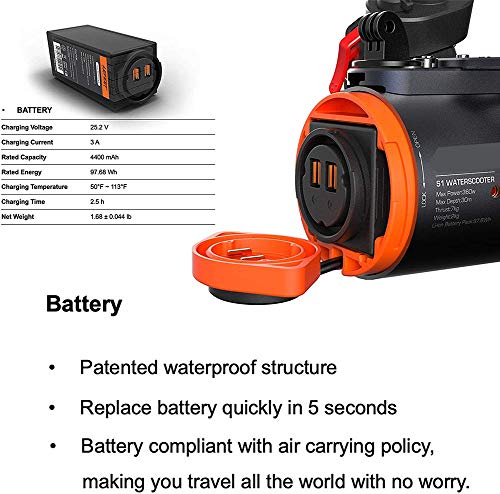 SANON Bajo el Agua Scooter Submarino de hélice, fácil de Transportar, Vespa Piscina de Buceo de Dos hélices Velocidad, Resistencia 30-60mins, Equipo de Deporte. WTZ012 (Color : 1 PC)