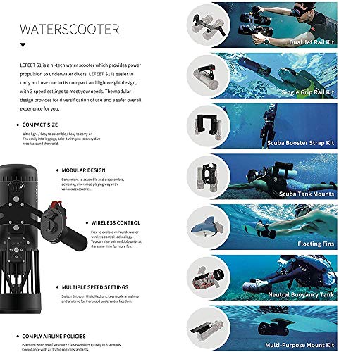 SANON Bajo el Agua Scooter Submarino de hélice, fácil de Transportar, Vespa Piscina de Buceo de Dos hélices Velocidad, Resistencia 30-60mins, Equipo de Deporte. WTZ012 (Color : 1 PC)