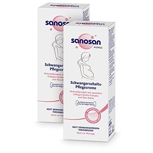 sanosan - Crema de embarazo clínicamente probada, evita estrías y estrías de embarazo, crema de cuidado sin aceite de parafina, colorantes, siliconas y parabenos (2 x 200 ml)