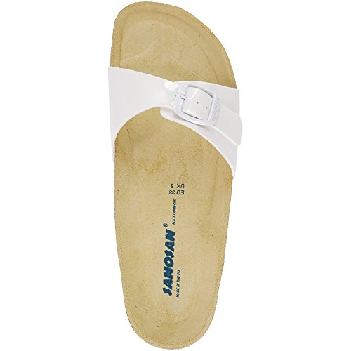 sanosan Malaga Mujer Mule Sandalias lacque patentada), color blanco, color Negro, talla 38 EU