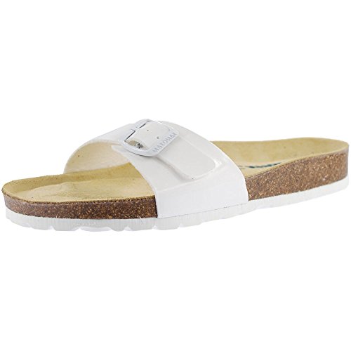 sanosan Malaga Mujer Mule Sandalias lacque patentada), color blanco, color Negro, talla 38 EU