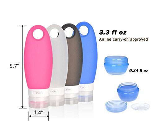 SANTREST Botellas De Silicona Conjunto De Viaje 98 ml/3.3 FL Oz Reutilizables y Plegable Aprobado por La TSA(7 Pack Multi)